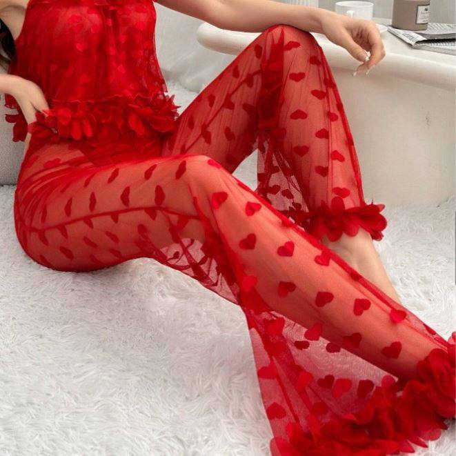 Lace see-through-style lingerie pajamas